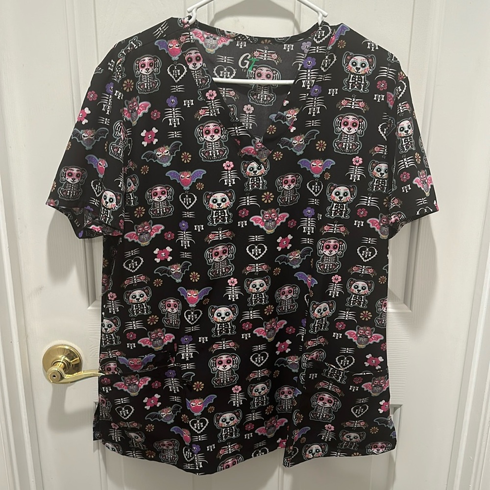 Halloween Dog Skeleton Scrub Top